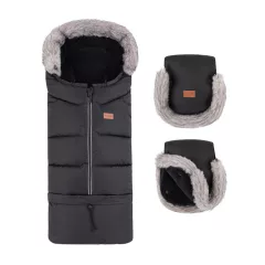   PETITE&MARS Téli szett Arctic 4in1 bundazsák + kézmelegítő kesztyű babakocsira Furry Forever Black