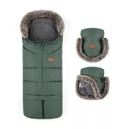   Petite&Mars Téli szett Arctic 4in1 bundazsák + kézmelegítő kesztyű babakocsira Furry - Veritable Khaki