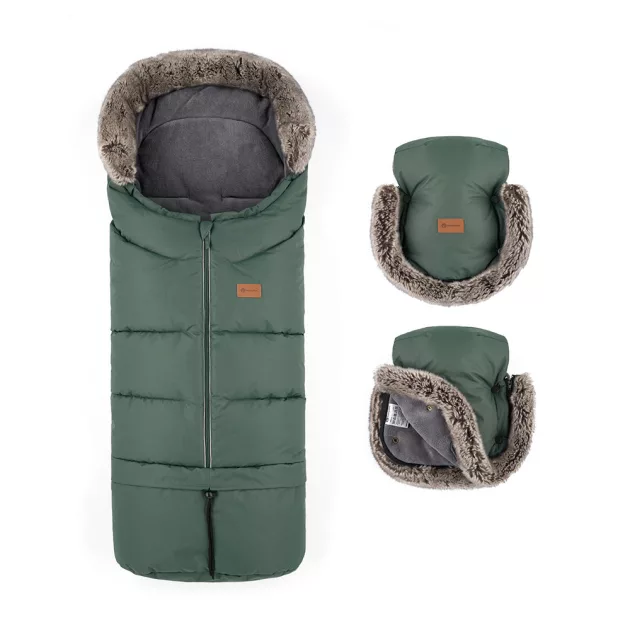 Petite&Mars Téli szett Arctic 4in1 bundazsák + kézmelegítő kesztyű babakocsira Furry - Veritable Khaki