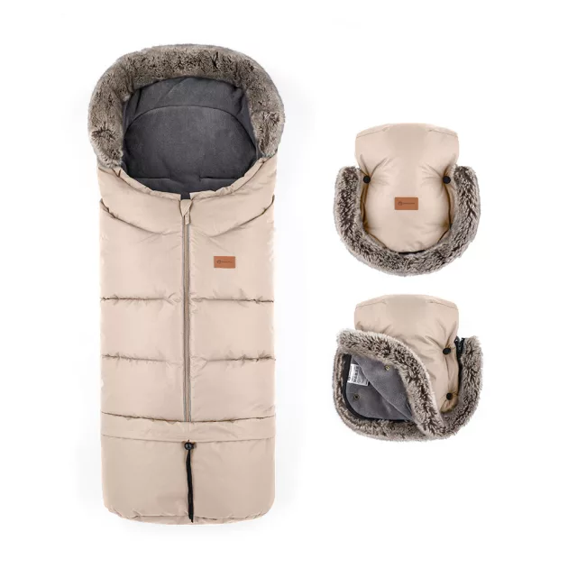 Petite&Mars Téli szett Arctic 4in1 bundazsák + kézmelegítő kesztyű babakocsira Furry - Rose Petal