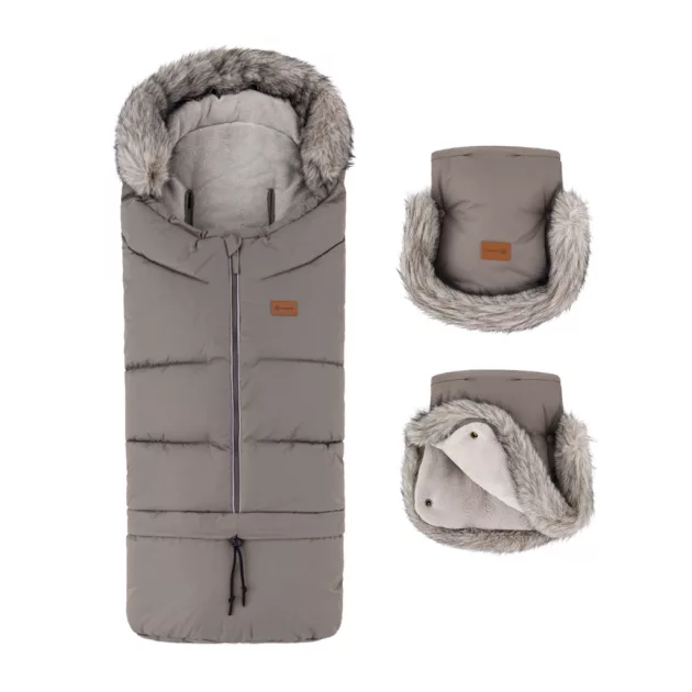 PETITE&MARS Téli szett Arctic 4in1 bundazsák + kézmelegítő kesztyű babakocsira Furry Mocha Mousse