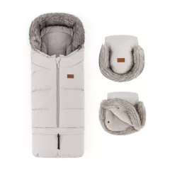   PETITE&MARS Téli szett Arctic 4in1 bundazsák +kézmelegítő kesztyű babakocsira Furry Champagne Shower