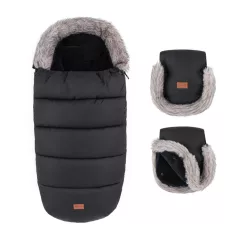   PETITE&MARS Téli szett Comfy 4in1 bundazsák + kézmelegítő kesztyű babakocsira Furry Forever Black