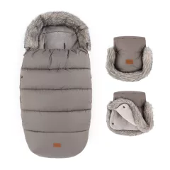   PETITE&MARS Téli szett Comfy 4in1 bundazsák + kézmelegítő kesztyű babakocsira Furry Mocha Mousse