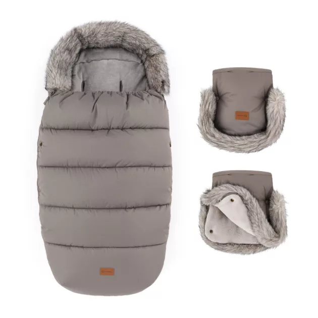PETITE&MARS Téli szett Comfy 4in1 bundazsák + kézmelegítő kesztyű babakocsira Furry Mocha Mousse