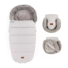  PETITE&MARS Téli szett Comfy 4in1 bundazsák + kézmelegítő kesztyű babakocsira Furry Champagne Shower
