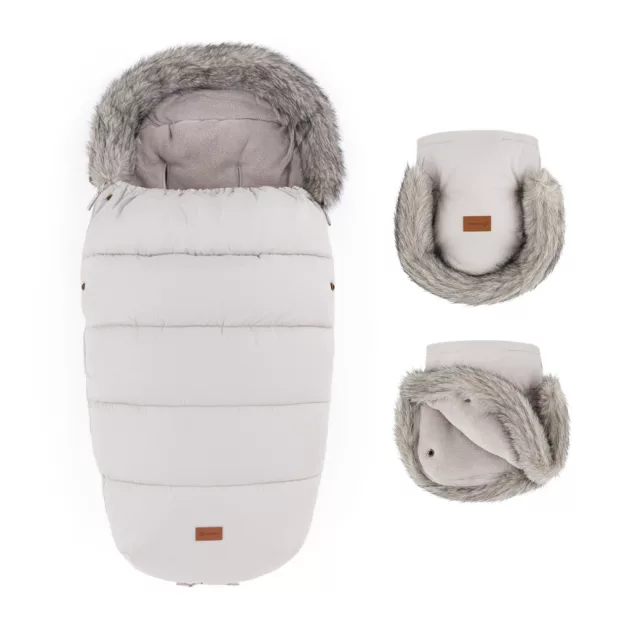 PETITE&MARS Téli szett Comfy 4in1 bundazsák + kézmelegítő kesztyű babakocsira Furry Champagne Shower