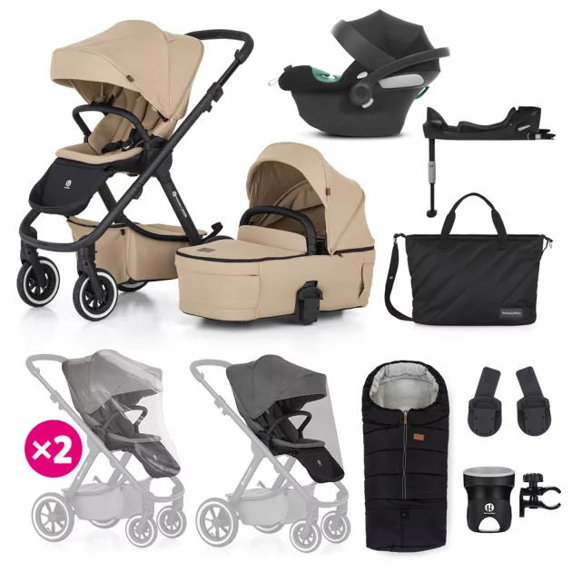 Petite&Mars Babakocsi szett 4v1 ICON XXL AIR + CYBEX Aton B2 i-Size - Mocha Beige