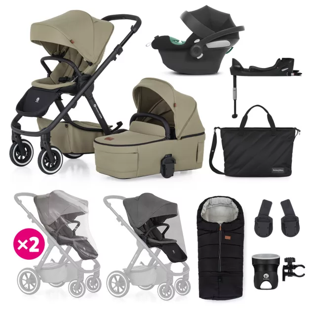 Petite&Mars Babakocsi szett 4v1 ICON XXL AIR + CYBEX Aton B2 i-Size - Mossy Green