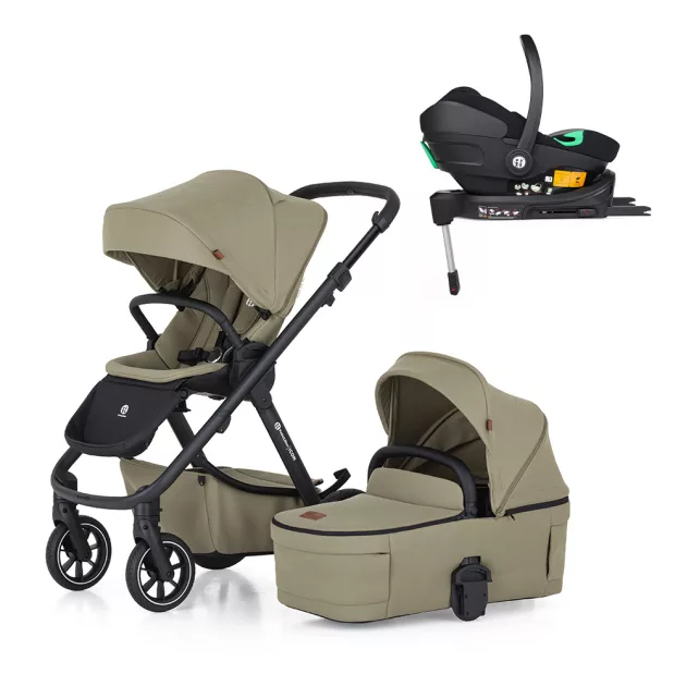 Petite&Mars Kombinált babakocsi ICON 2in1 Mossy Green LITE RWS + Core Pro i-Size Black Grey + Bázis