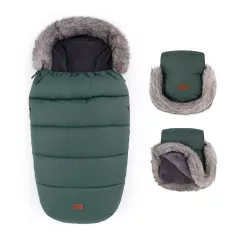   PETITE&MARS Téli szett Comfy 4in1 bundazsák + kézmelegítő kesztyű babakocsira Furry Veritable Khaki