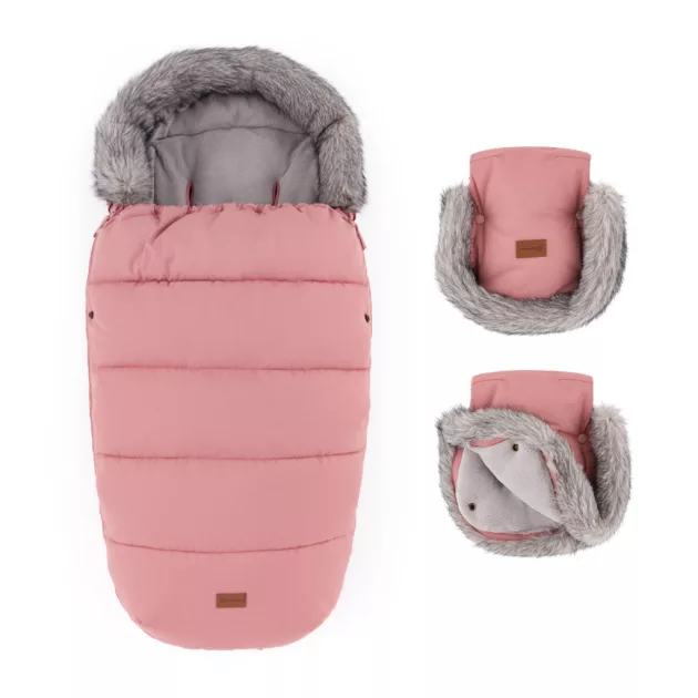 PETITE&MARS Comfy 4v1 téli bundazsák szett + babakocsi kézmelegítő Furry Old Rose