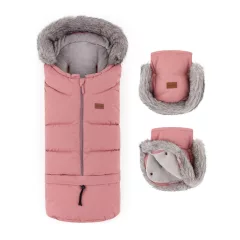   PETITE&MARS Arctic 4v1 téli bundazsák szett + babakocsi kézmelegítő Furry - Old Rose