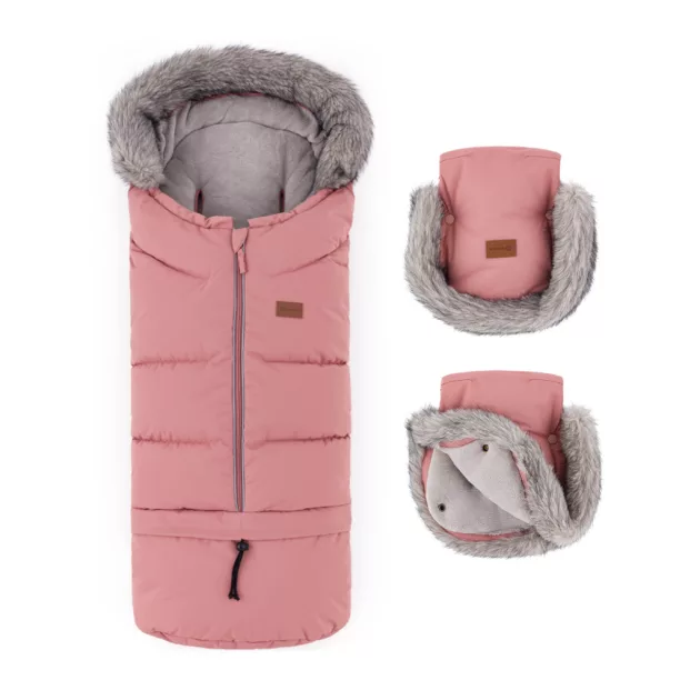 PETITE&MARS Arctic 4v1 téli bundazsák szett + babakocsi kézmelegítő Furry - Old Rose