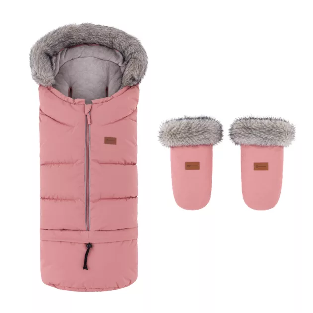PETITE&MARS Arctic 4v1 téli bundazsák szett + babakocsi kézmelegítő Fjora - Old Rose