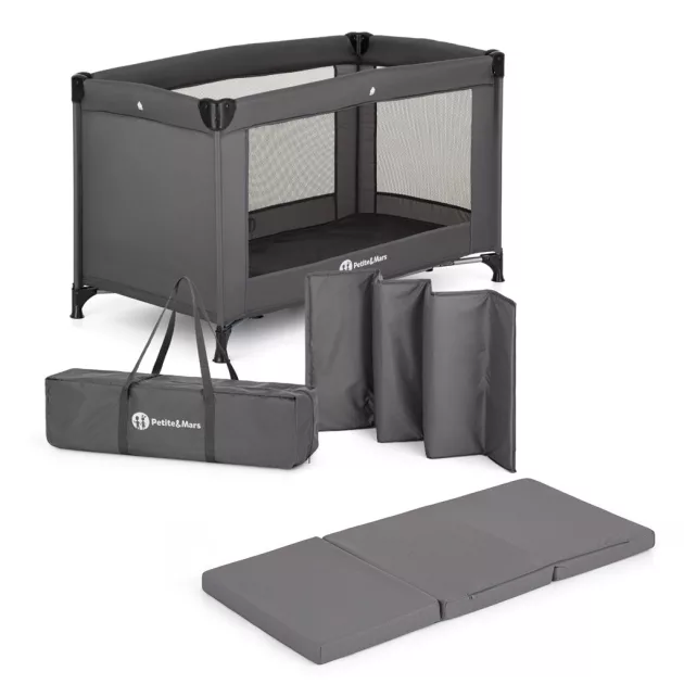 PETITE&MARS Utazóágy Koot Lite matraccal Foldie, Dark Grey