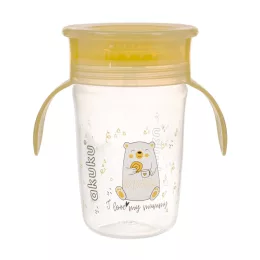 Akuku 360°-os itatópohár, 240 ml, kétfüles – Sárga