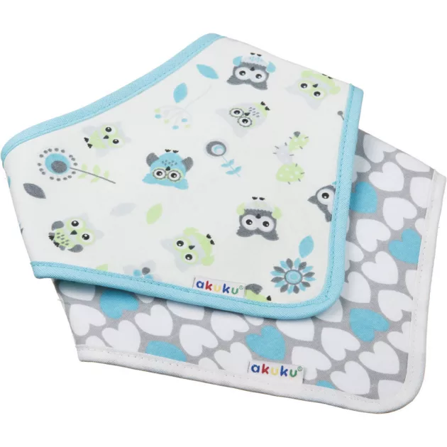 Akuku Háromszög alakú előke/kendő – Baglyos/szíves (2 db)