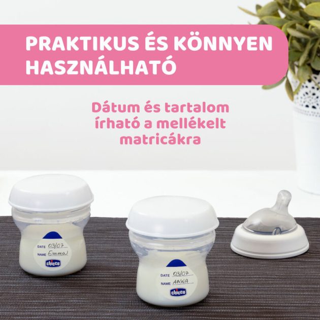 Chicco NaturalFelling Tejtároló, 4x150 ml anyatej tárolás, multifunkciós tárolók