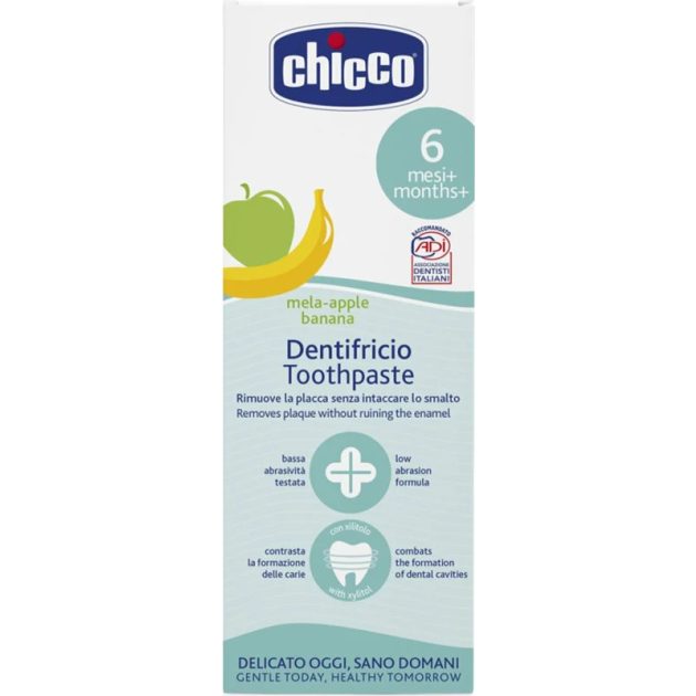 Chicco Alma-Banán ízű fluormentes fogkrém Xilittel 50 ml természetes édesítővel