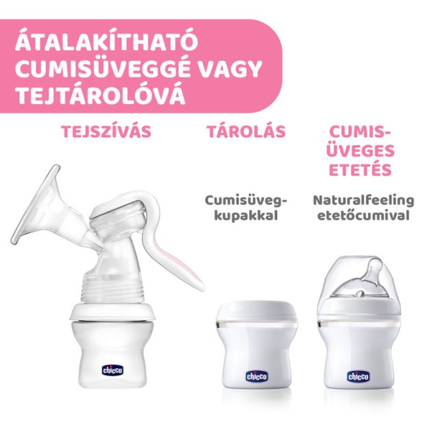 Chicco NaturalFeeling kézi mellszívó, NaturalFeeling cumisüveggel használható