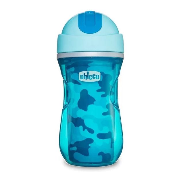 Chicco Sport Cup hőtartós duplafalú szívószálas kulacs, 14m+, 266 ml, kék