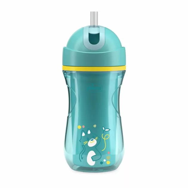 Chicco Sport Cup kulacs 266 ml duplafalú szívószálas csepegésmentes - türkiz