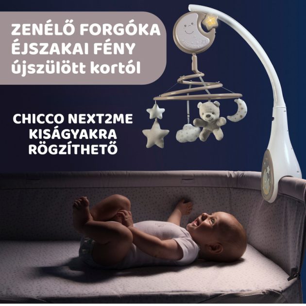 Chicco Next 2 Dreams zenélő forgóka - éjszakai fény Neutral