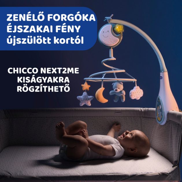 Chicco Next 2 Dreams zenélő forgóka - éjszakai fény kék