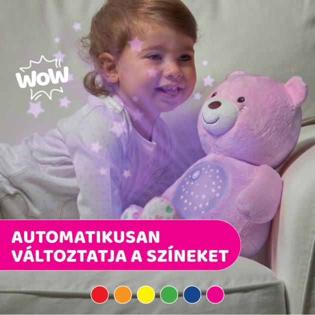 Chicco Baby Bear plüss maci projektor vetítő és éjszakai lámpa -pink