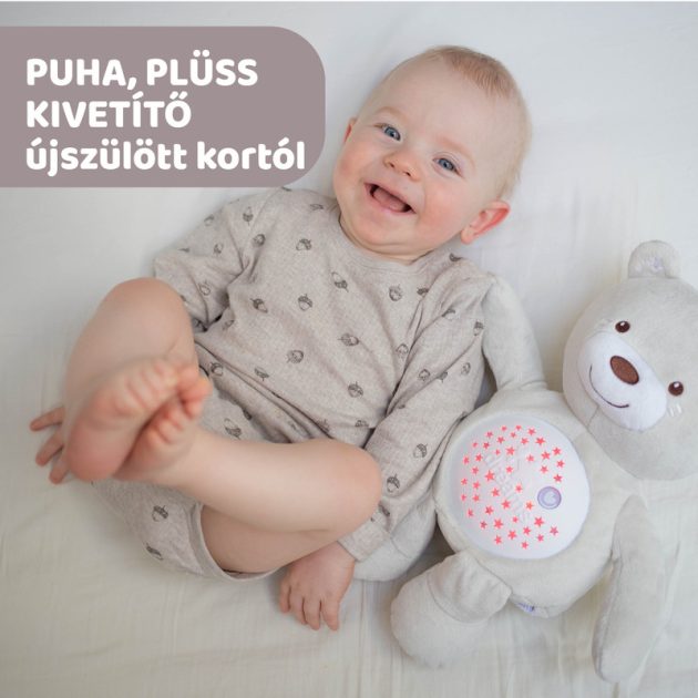 Chicco Baby Bear plüss maci projektor vetítő és éjszakai lámpa -pink