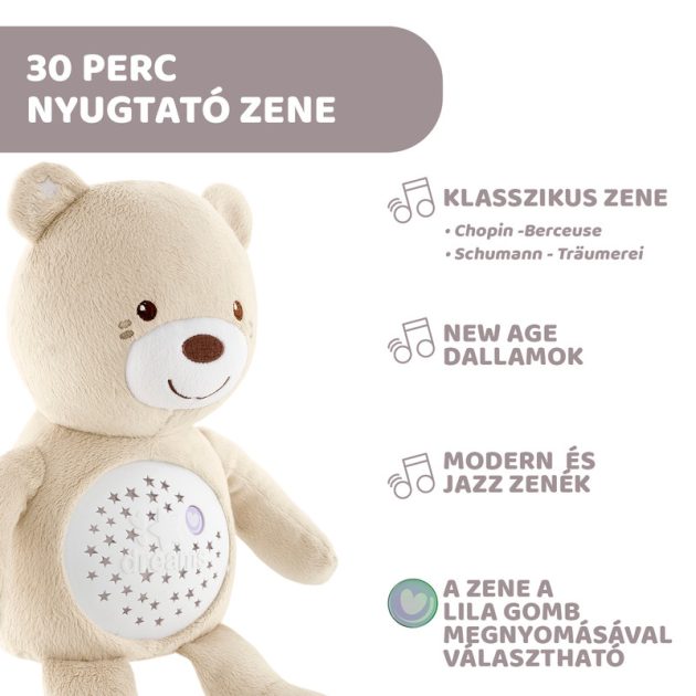 Chicco Baby Bear plüss maci projektor vetítő és éjszakai lámpa -pink