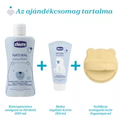   Chicco Nat.Sens. ajándék kozmetikai szett sampon&fürdető+testápoló+szil.mosókefe a