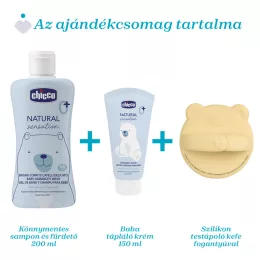   Chicco Nat.Sens. ajándék kozmetikai szett sampon&fürdető+testápoló+szil.mosókefe a