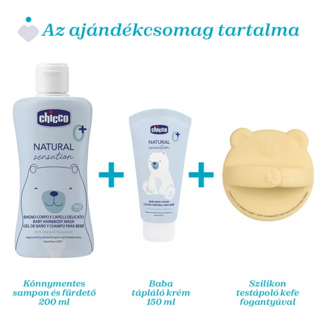 Chicco Nat.Sens. ajándék kozmetikai szett sampon&fürdető+testápoló+szil.mosókefe a