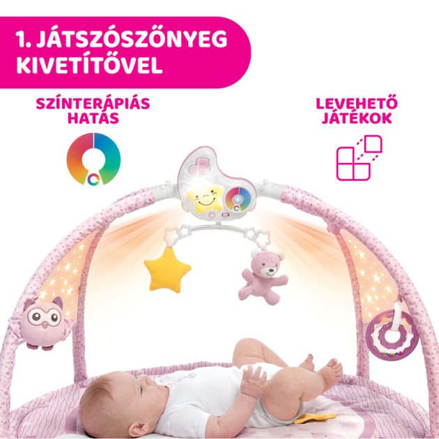 Chicco Játszószőnyeg projektorral játékhíddal pink