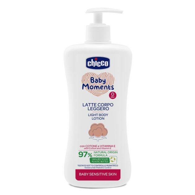 Chicco Testápoló tej Light 500 ml - sensitive gyapotmagolaj és E-vitamin, érzékeny bőrre