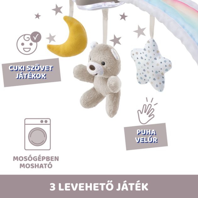 Chicco Rainbow Sky kiságy játékhíd és éjszakai fény, elemes, fehér