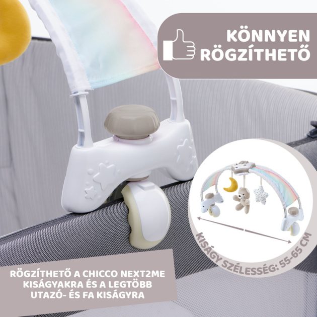 Chicco Rainbow Sky kiságy játékhíd és éjszakai fény, elemes, fehér