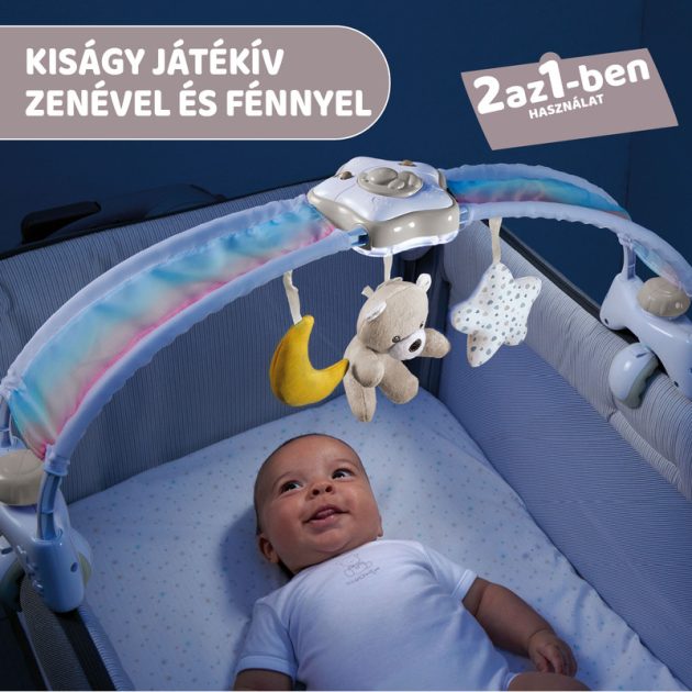 Chicco Rainbow Sky kiságy játékhíd és éjszakai fény, elemes, fehér