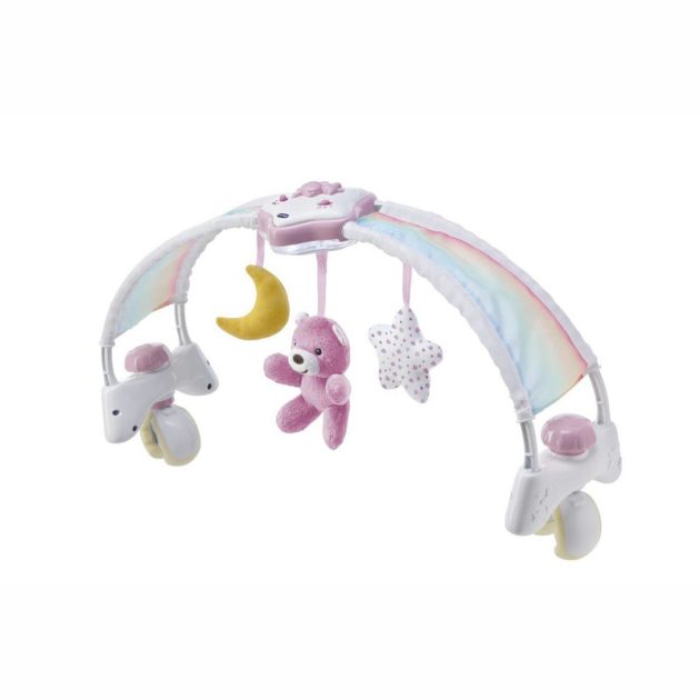 Chicco Rainbow Sky kiságy játékhíd és éjszakai fény elemes rózsaszín