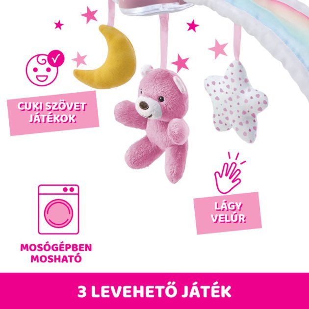 Chicco Rainbow Sky kiságy játékhíd és éjszakai fény, elemes, rózsaszín