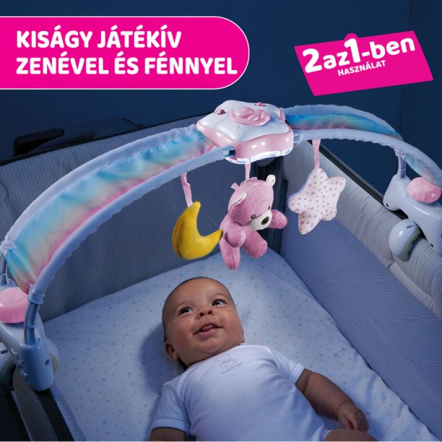 Chicco Rainbow Sky kiságy játékhíd és éjszakai fény, elemes, rózsaszín