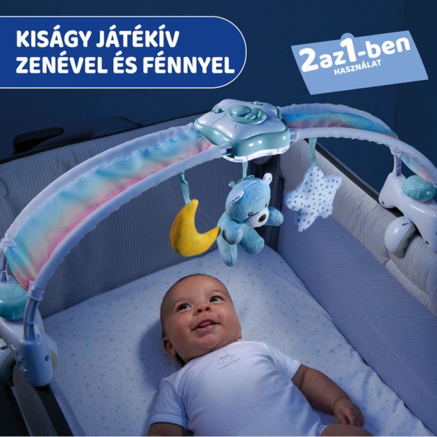 Chicco Rainbow Sky kiságy játékhíd és éjszakai fény, elemes, kék