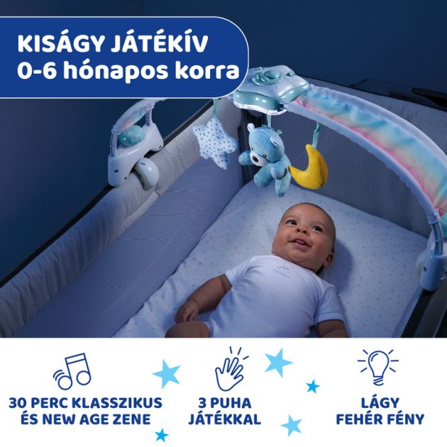 Chicco Rainbow Sky kiságy játékhíd és éjszakai fény, elemes, kék