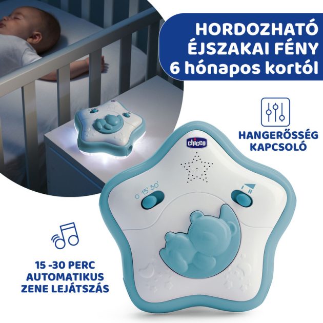 Chicco Rainbow Sky kiságy játékhíd és éjszakai fény, elemes, kék