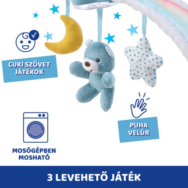 Chicco Rainbow Sky kiságy játékhíd és éjszakai fény, elemes, kék