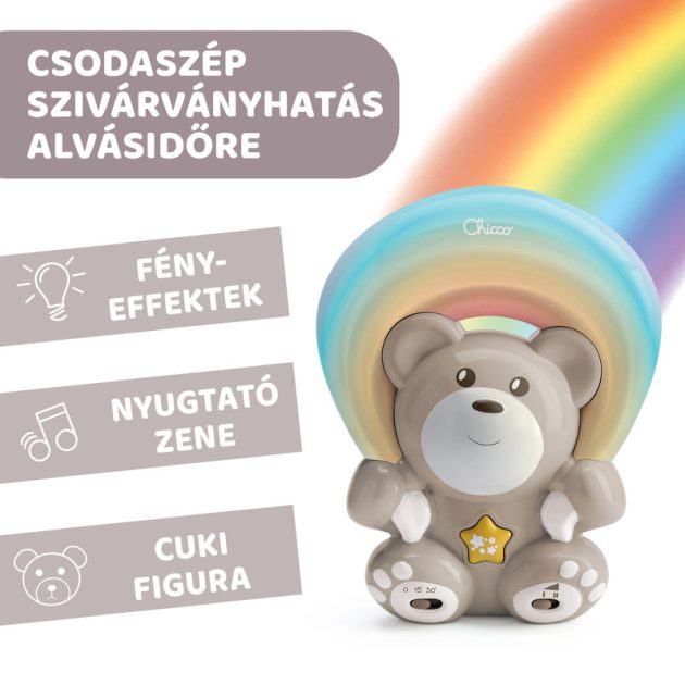 Chicco Rainbow Bear - Szivárvány maci zene-fény projektor, elemes, bézs