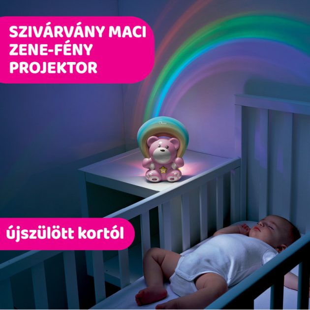 Chicco Rainbow Bear - Szivárvány maci zene-fény projektor, elemes, rózsaszín