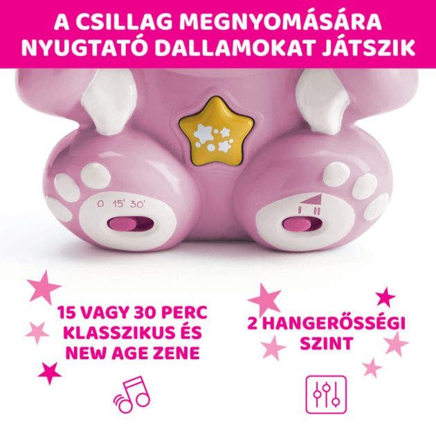 Chicco Rainbow Bear - Szivárvány maci zene-fény projektor, elemes, rózsaszín